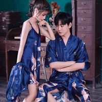 silk kimono robe lovers couple nightgown sets for women men bath gown sleepwear sexy short robe nightwear pajamas