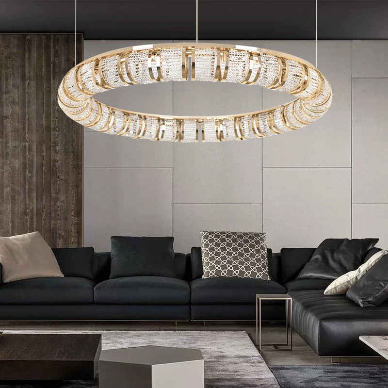

ins net red new living room chandelier circular creative crystal dining room bedroom room lamp shop clothing store soft decorati