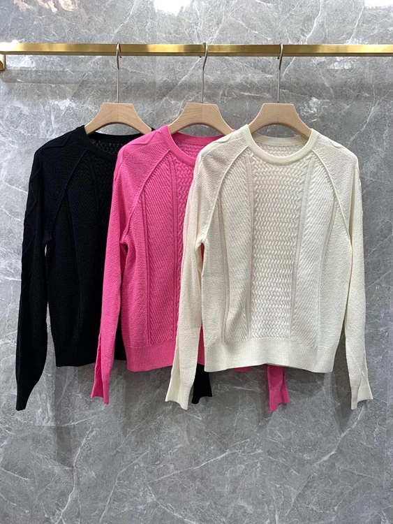 

2021 new women fashion round neck solid color decoration long-sleeved versatile knitted sweater 1015