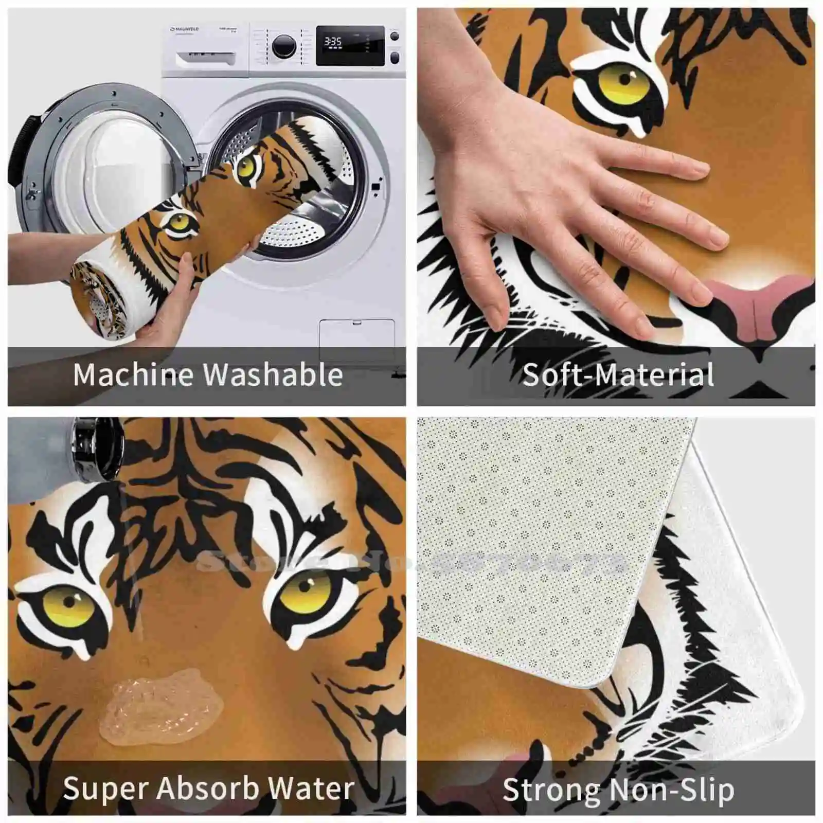 Тигр 3D мягкий нескользящий коврик для ног Красота Кот дикая кошка |