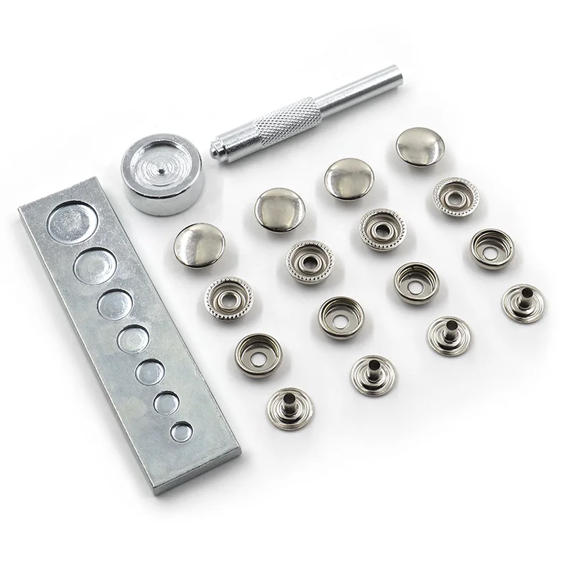 buttons and tools 6 комплектов посылка металлические застежки кнопки заклепки застежка установка инструмент крепления оснастки крепеж Пресс Шпильки заклепки сеттер база - Цвет: buttons and tools