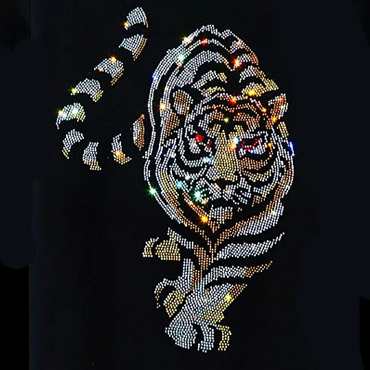 

Asian Oversized Jogging Hip Hop Diamond Black Tiger Men's Tracksuit Casual Sets Autumn Winter