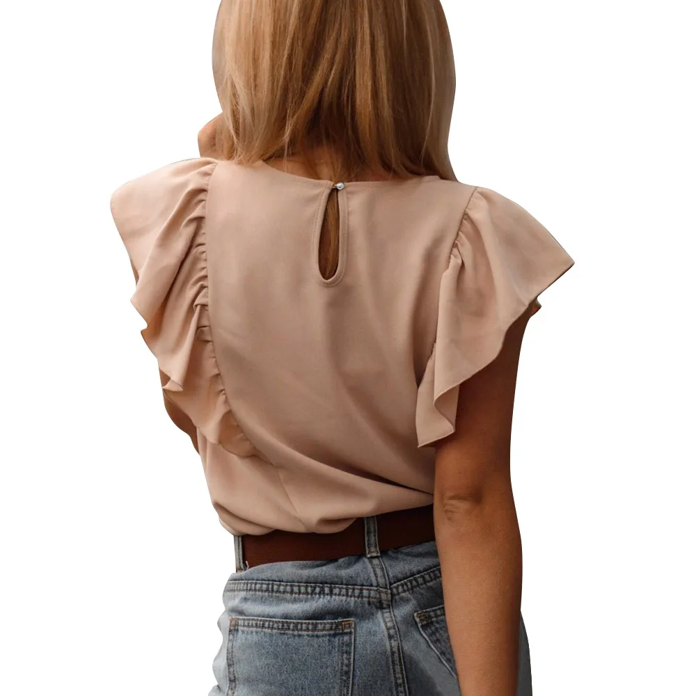 

Sexy Solid Color Round Neck Butterfly Sleeve Women Blouse Summer Short Sleeve Women Blouse Sexy Tops and Shirt Women