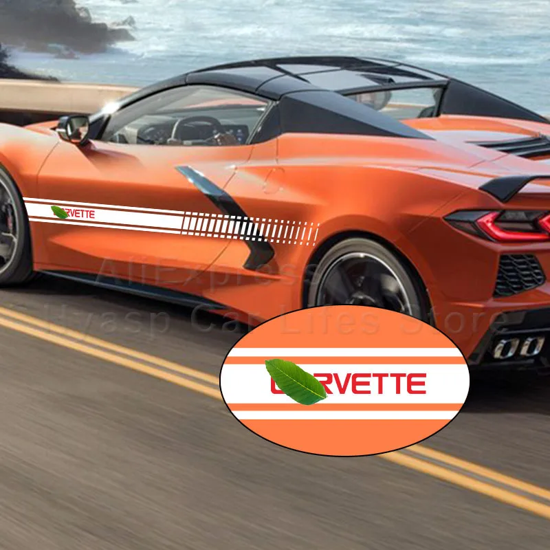 

2pcs Car Body Sticker For Chevrolet Corvette Auto Styling Sport Decals Car Side Stripes Skirts Stickers Auto Tuning Accessories