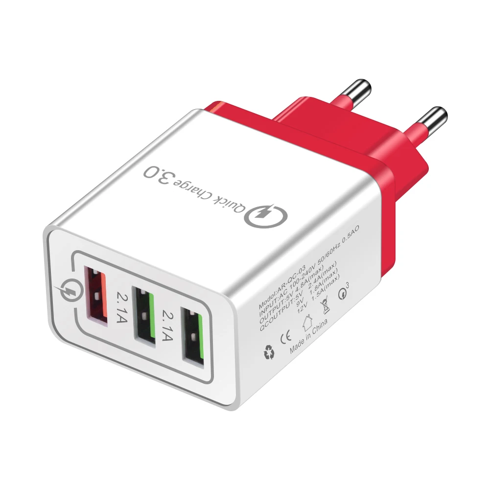 Red 3 порта Быстрая зарядка 3,0 USB зарядное устройство Быстрая зарядка настенное зарядное устройство адаптер ЕС США мобильный телефон для iphone ipad мини samsung Xiaomi - Тип штекера: Red
