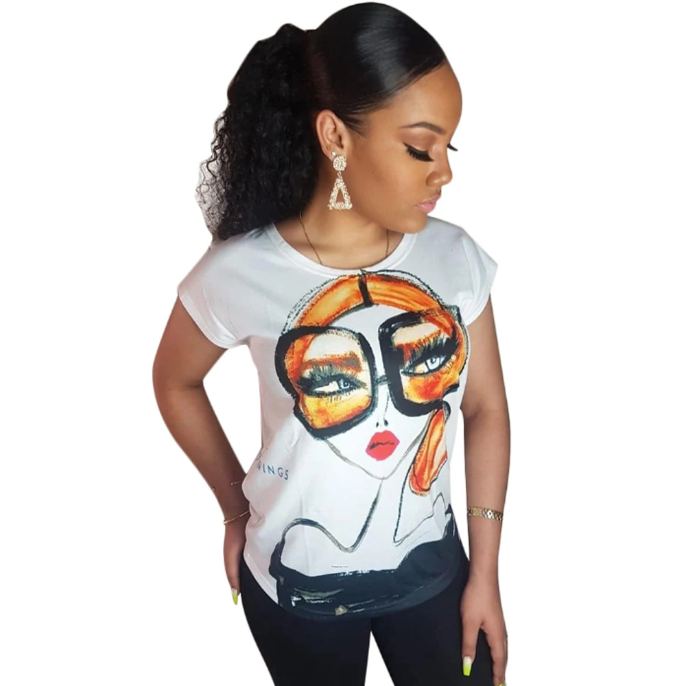 Женская летняя повседневная белая футболка с коротким рукавом и круглым вырезом