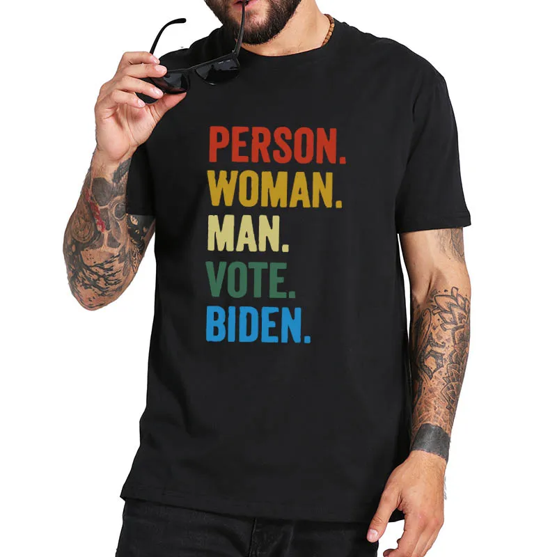 

Retro Color Person Woman Man Vote Biden T Shirt Political Position Funny Humor Letter Design Pattern Short Sleeve Tops