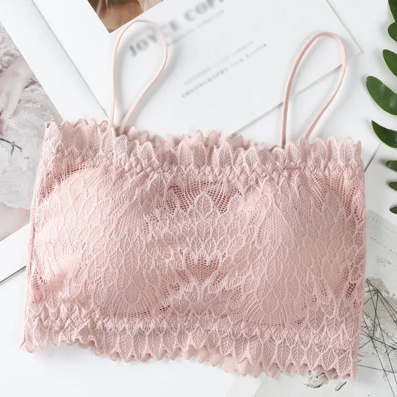 

Comfortable Padded Chest Wrap Ladies Wireless Tube Top Spaghetti Strap Women's Solid Color Simple Bralette Lace Bra Underwear
