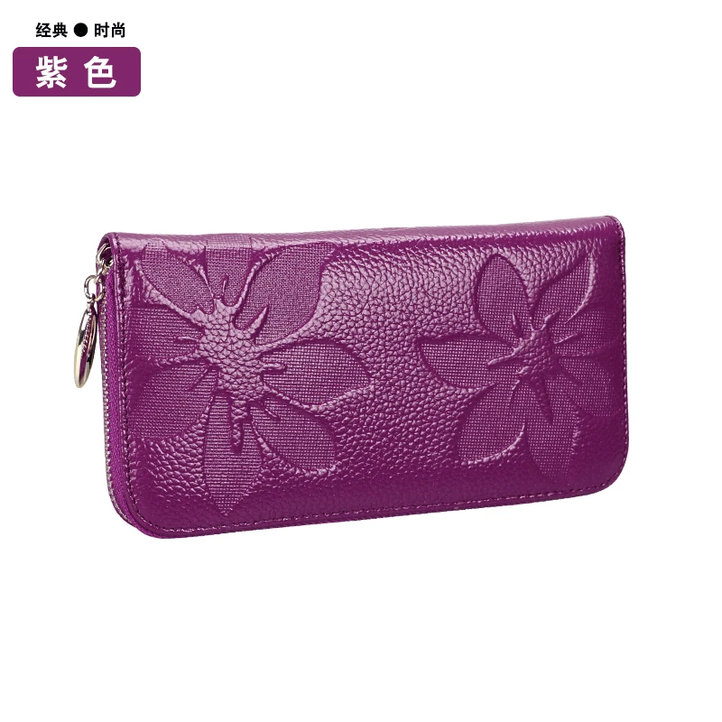 Purple Женские кошельки из натуральной кожи с длинной молнией, роскошный клатч на молнии для телефона, портмоне, кошелек с держателем для карт - Цвет: Purple