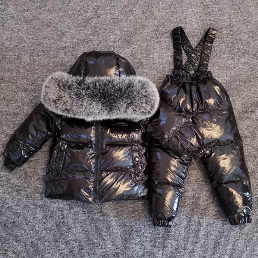   두꺼운 어린이 다운 재킷 전체 수트, 대형 리얼 모피 칼라, 어린이 스키 수트, 소년 소녀 따뜻한 재킷, 실버 ws1876, 겨울 신상 
