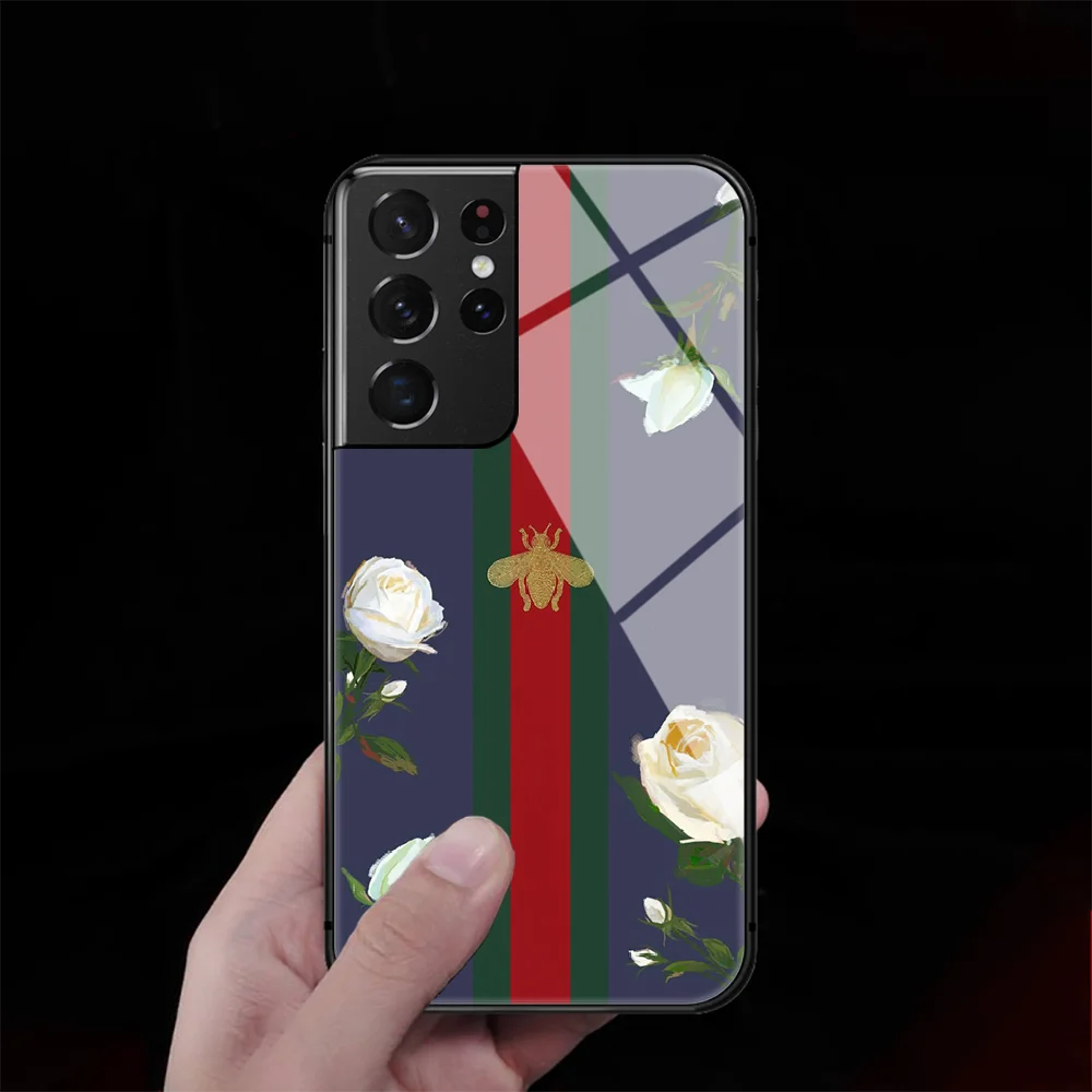 

Ltalian Brand Luxury Tempered Glass Phone Case Cover For Samsung Galaxy S Note 8 9 10 20 21 E FE Plus Uitra Soft Prime Phone