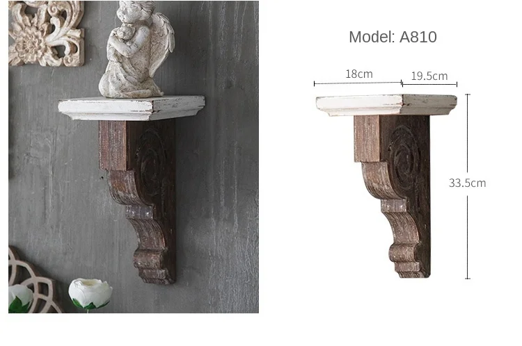 

zq European and American Retro Ornaments Carved Nostalgic Living Room Wall Solid Wood Ledge Entrance Decoration Storage Rack