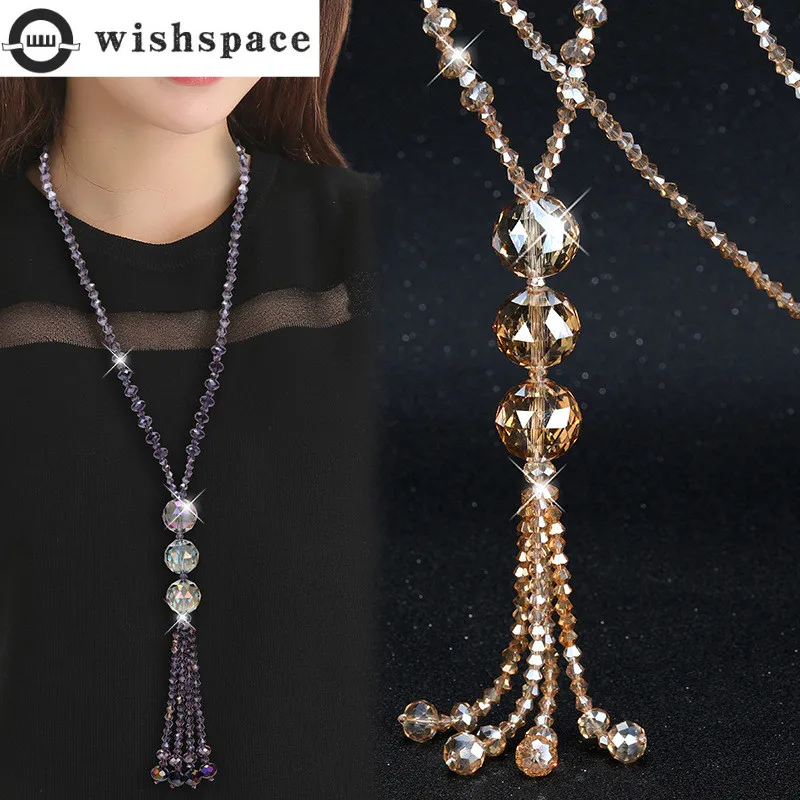 

Wishspace fashionable woman color sweater chain tassel crystal pendant necklace, jewelry wholesale girlfriend gifts