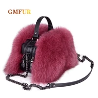 new genuine fox fur winter ladies handbag fashion soft fluffy leather shoulder plush bag banquet warm crossbody bags for women