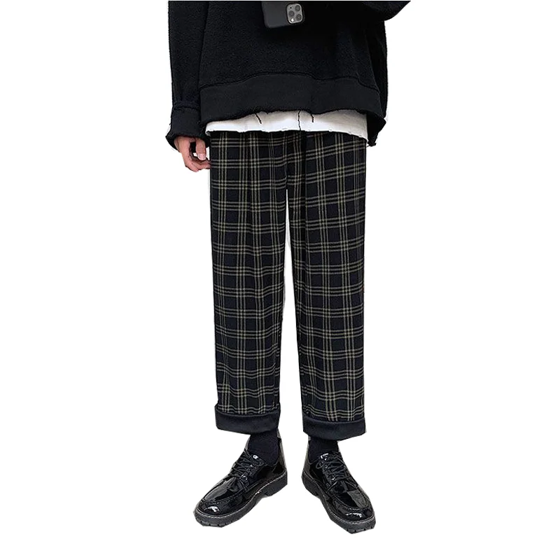 Men's Japanese and Korean retro corduroy pants casual plaid loose hip hop plus size M-5XL
