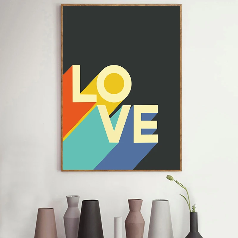 Абстрактная Скандинавская картина HD с красочными надписями Love Картина на холсте
