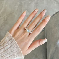 design new flower beads rings set for women sweet pearls elastic ring