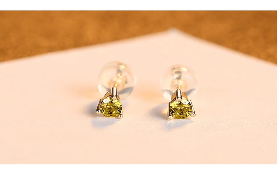 Gem&Time Exquisite Real 14K Gold 3 Prong Green Gemstone Stud Earrings for Women Yellow Gold Earrings Fine Jewelry Gift E14137