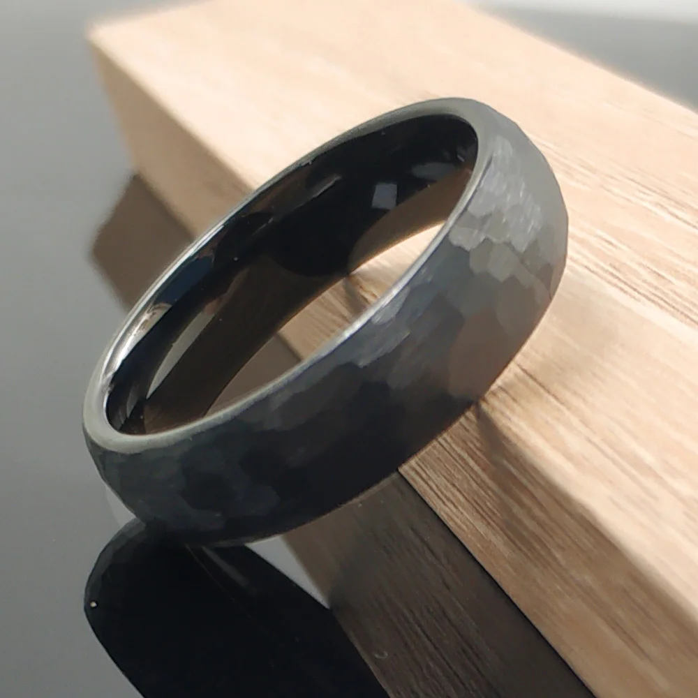 8MM 6MM Black Tungsten Carbide Ring Women Wedding Engagement Band Hammer Dome Finished USA Size 6 to 12.5 | Украшения и