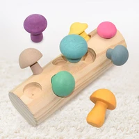 rainbow wooden blocks mushroom picking game montessori educational baby toy shape matching assembly grasp toys for children