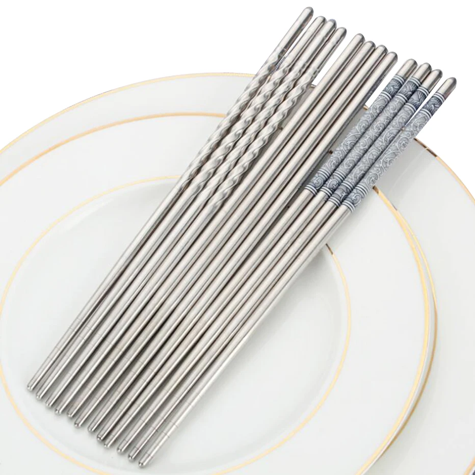 1 пара палочек для еды из нержавеющей стали китайские синие и белые фарфоровые