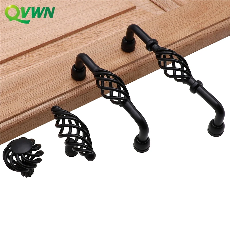 QVWN черная птица клетка ручка полые европейские ручки одно отверстие шкафа и шкаф
