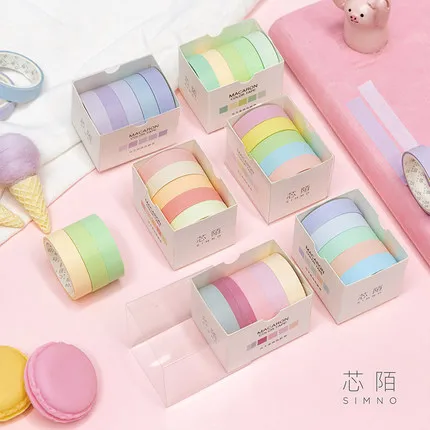 

NEW Decorative 5pcs/lot Cute Colorful Solid Washi Tapes DIY Scrapbooking Planner Adhesive Masking Tapes School Supply