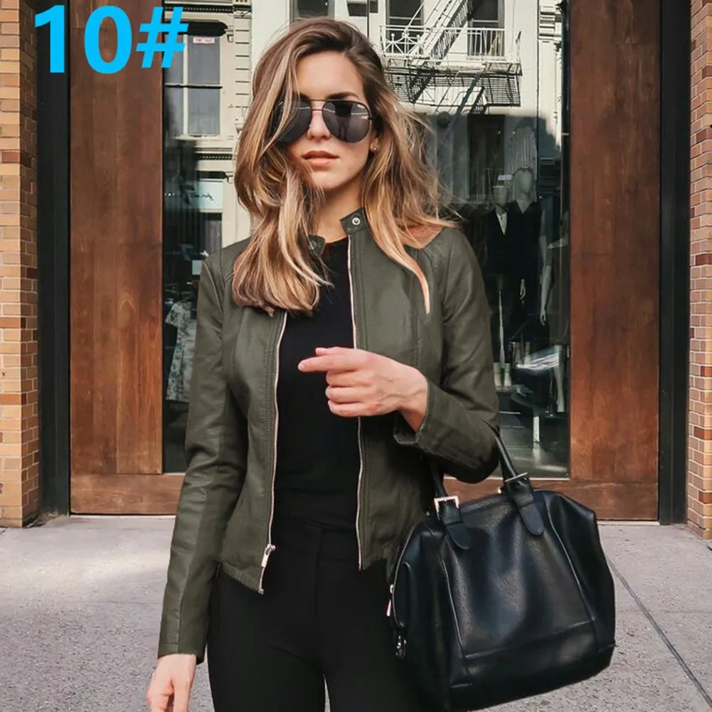 

Autumn And Winter Fashion Leather Womens Slim Casual Long Sleeve Solid Leather Coat Windproof Suit Jacket Small Coat