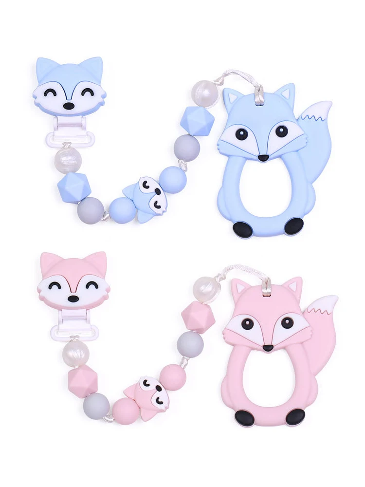 

LOFCA 1pc Cute Fox Silicone Teether BPA Free Food Grade Baby silicone teething Pendant Toy Baby Care Pacifier Chain Gift Making