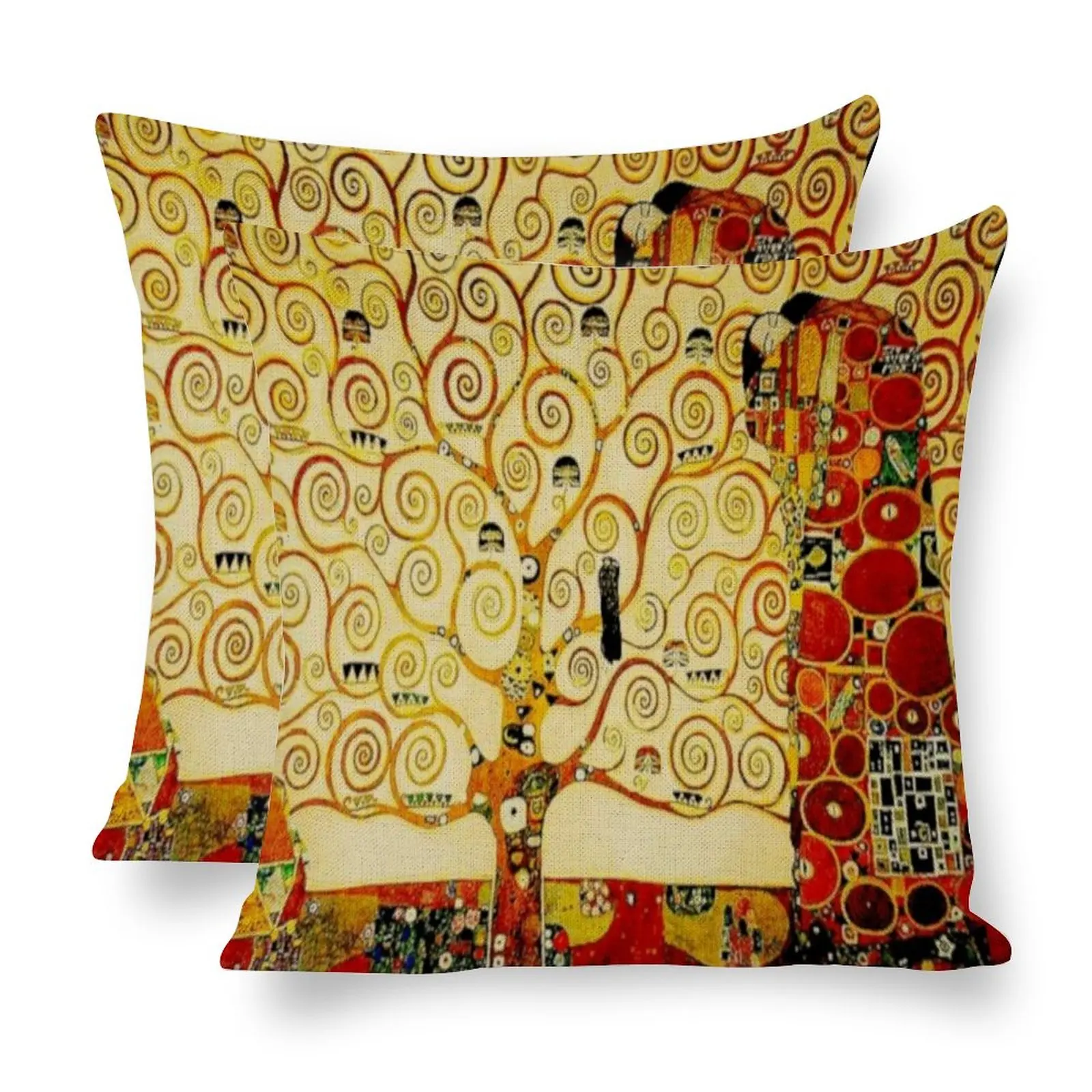 

The Tree of Life Gustav наволочки с картинами Климта Лен Декор постельное белье Бохо Ретро Золотой живопись подушка стул молния двусторонний 18 '× 18'