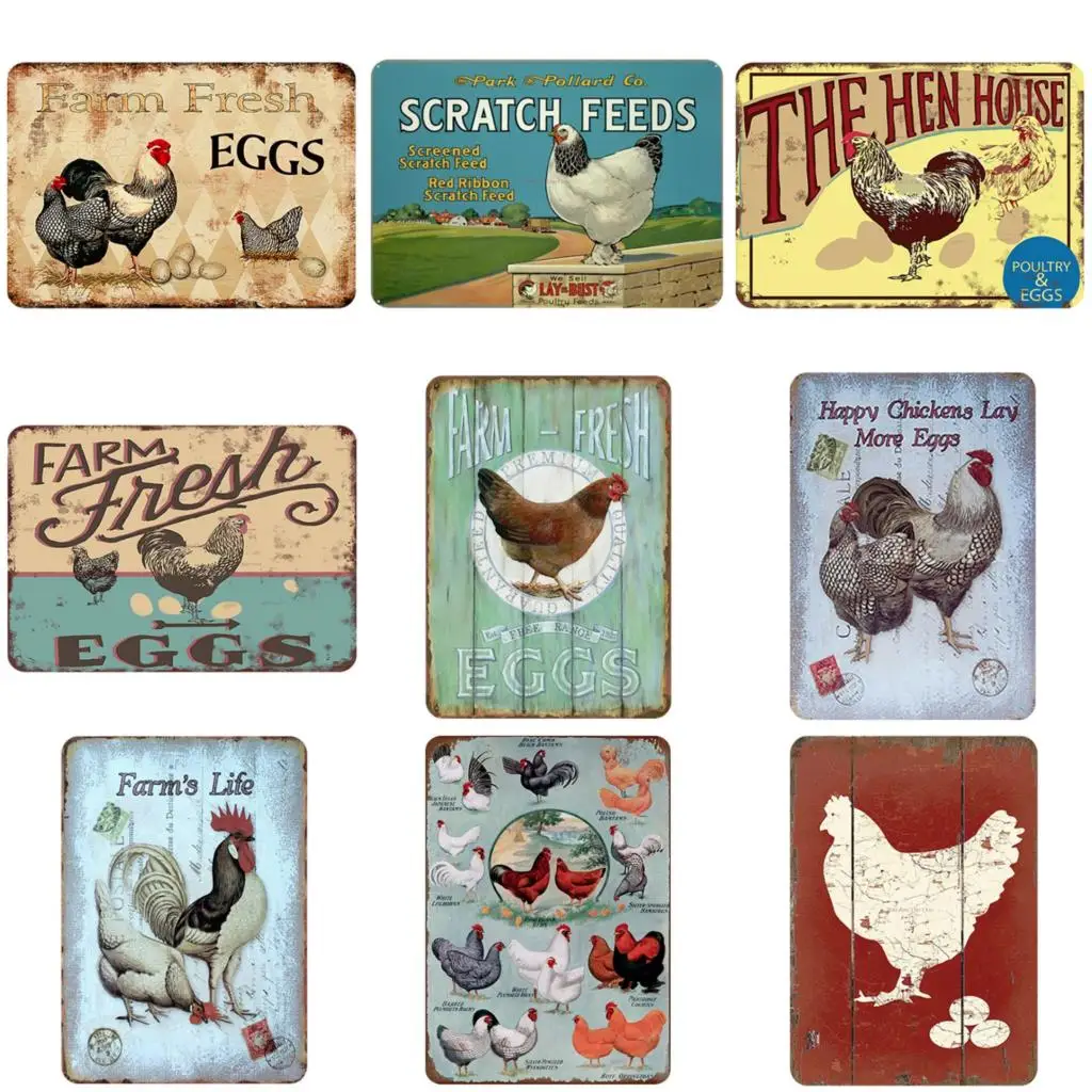 

The Hen House Shabby Metal Tin Signs Farm fresh eggs Metal Plate Club Plaque Iron Painting Home Wall Stickers Retro Pub