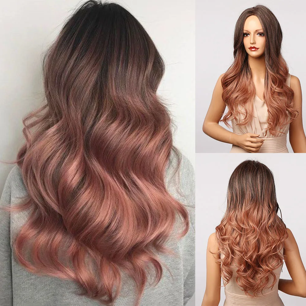 

Длинные волнистые синтетические парики для женщин henmargu, красные, коричневые парики с эффектом омбре, парики средней длины, натуральные пари...