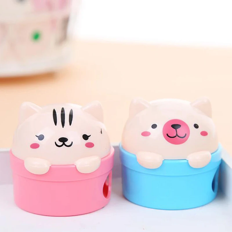

1PC Double Hole Cartoon Cat Bear Pencil Sharpener Kids School Office Supply
