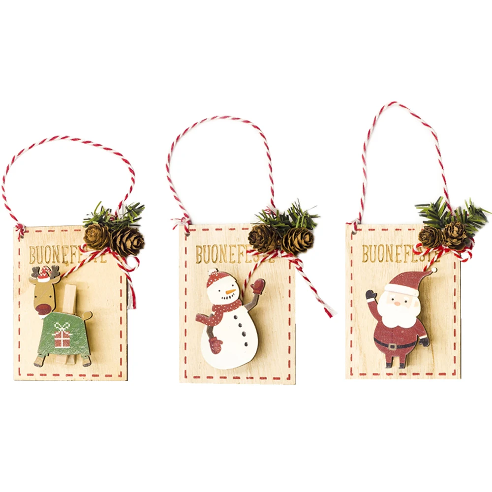 Creative Painted Wooden Board Christmas Tree Ornaments Santa Claus Reindeer Hanging Pendants Decorations Postcard Clip | Дом и сад
