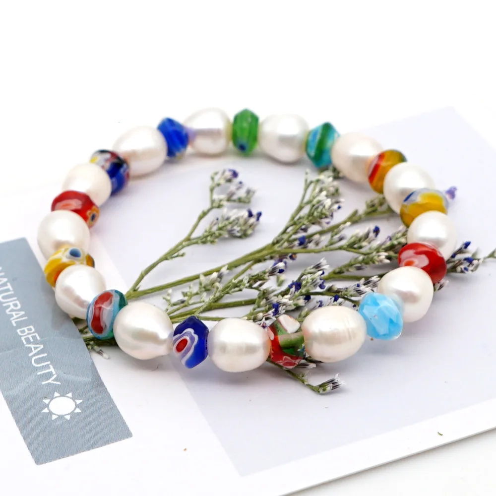 

Fashion Baroque Natural Freshwater Beautiful Pearl Glaze Bead Ethnic Style Bracelet Women Freshwater Pearl Beaded Bracelet Women