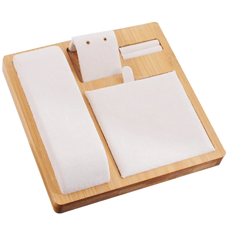 

Bamboo and Wood Creative Jewelry Display Gold Jewelry Set with Solid Wood Natural Square Earrings Earrings Display Tray