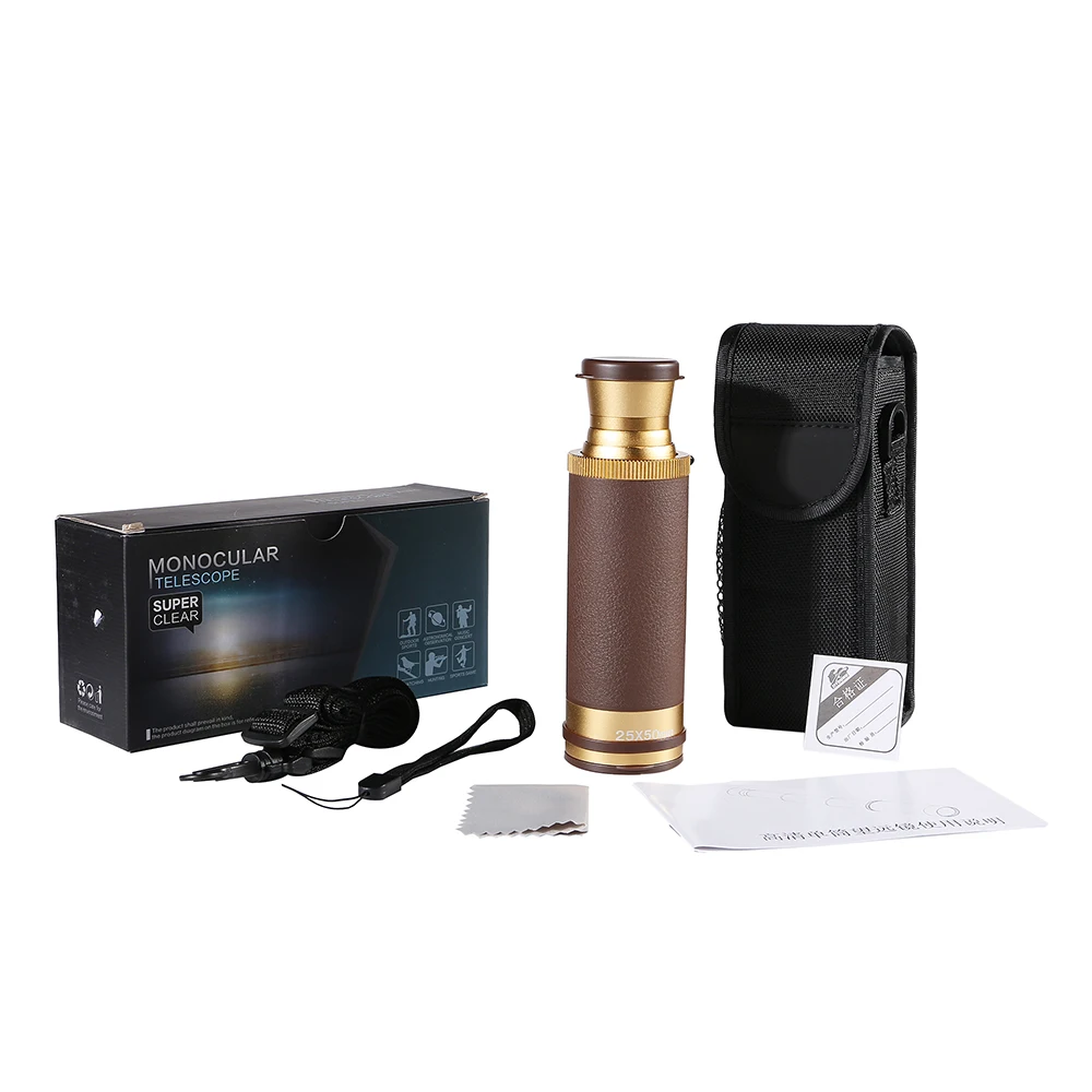 

HD Vision 25x50 Telescopic Pirate Monocular for Kids & Adults Spyglass for Camping Moon Watching Handheld Collapsible Telescope