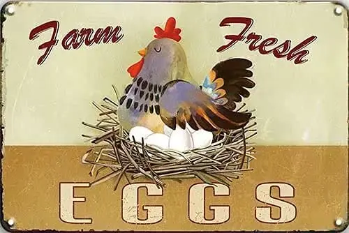 

Farm Fresh Eggs Tin Sign, Rustic Vintage Chicken Rooster Hen Signs, 7.8 X 11.8 Inch Retro Metal Signs for Wall Art Decor Home