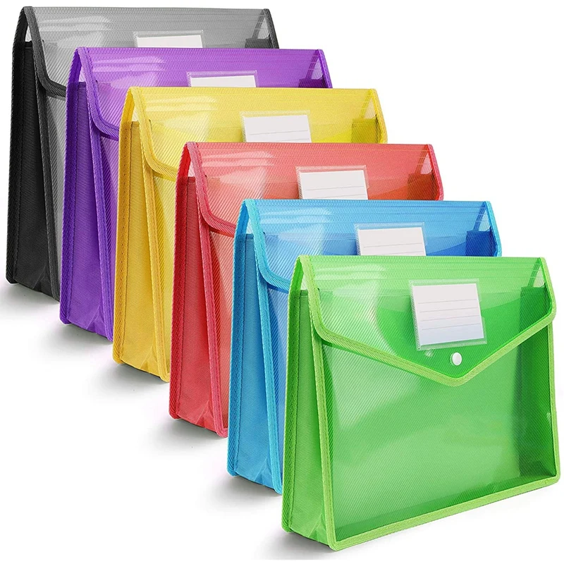 

NEW-A4 Plastic Wallets with Popper, Plastic Document Envelope File Folder with Snap Button for School Office (6 Pack)
