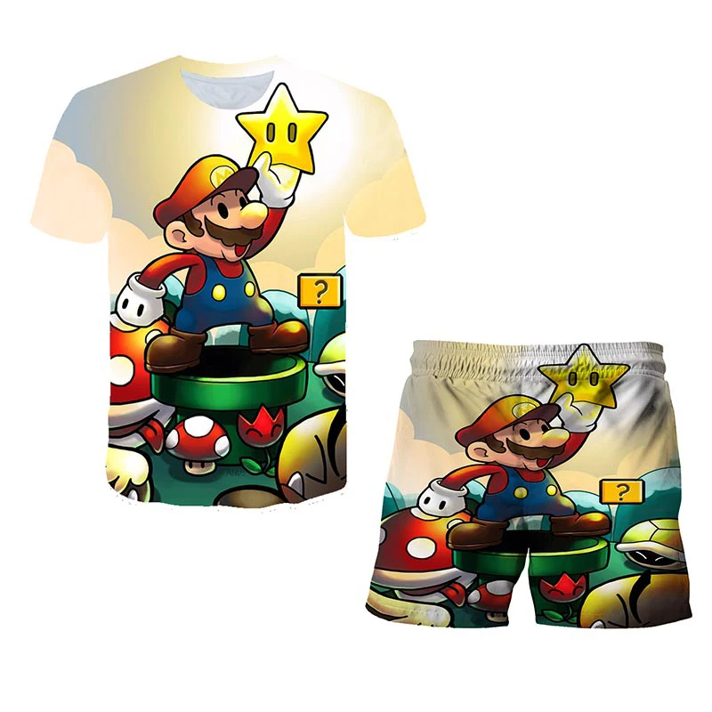 

Summer Mario-bros Tshirts Suits kids boys/girls Super Mario cartoon games short-sleeved T-shirt tops Children's Clothing Sets