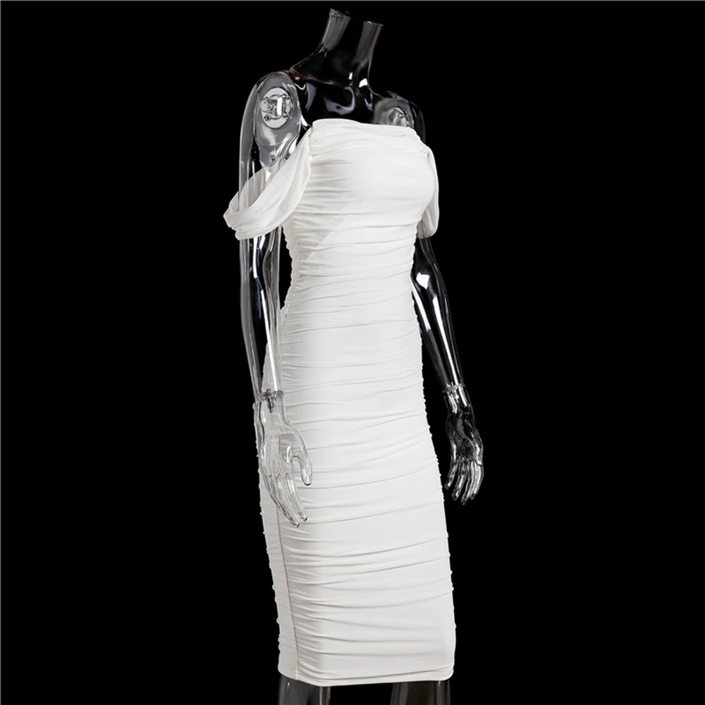 

SLADUO New Women White Off Shoulder Bandage Club Dress Sexy Short Sleeve Bodycon Celebrity Evening Gauze Party Summer Dress2021