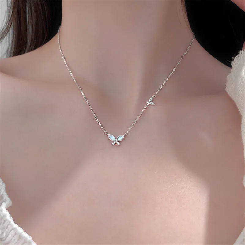 

925 стерлингового серебра броши в виде бабочки из раковины ожерелье для женщин и девочек кулон элегантные вечерние ювелирные изделия колье ...