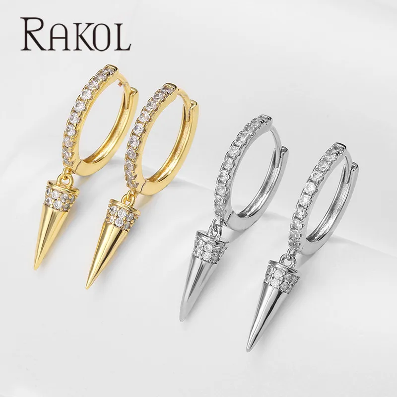 

RAKOL Fashion Cute Girl Jewelry Charm Spike Drop Earring Geometric Spike Cz High Quality Delicate Stack Cheap Trendy Jewelry