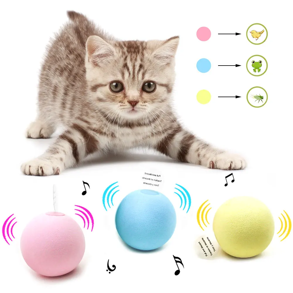 

New Cat Smart Toy Sounding Funny Training Grinding Pet Playing Cats Kitten Kitty Chewing Squeaky Interactive Plush Ball Vocalize