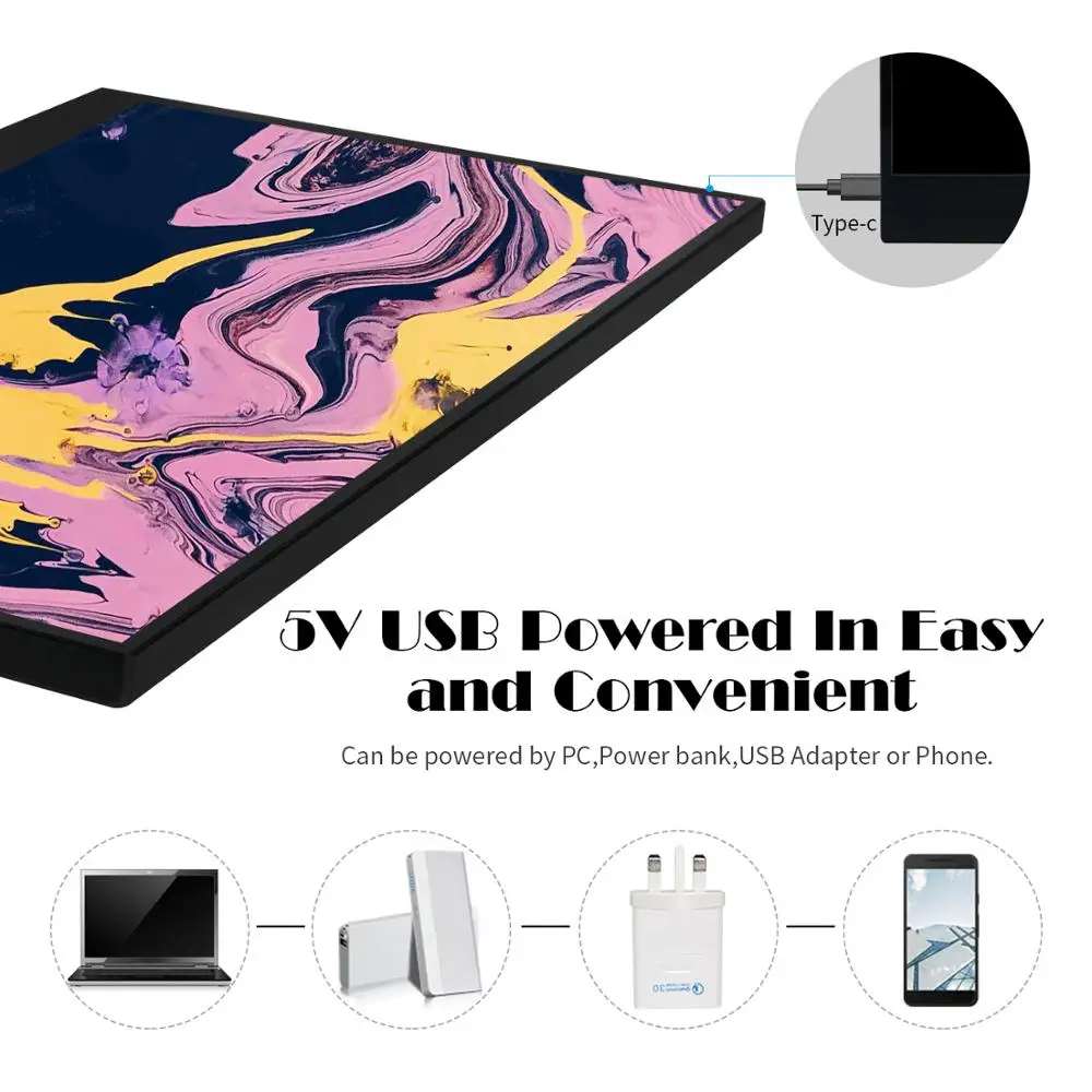 Wimaxit USB C Портативный монитор 15 6 &quotFull HD 1080p/60 Гц HDMI Тип встроенный VESA крепление для
