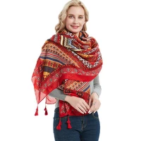 2020 new brand bohemia women scarf national gemetric printed pashmina shawls beach sunscreen tassels shawls plus size wraps
