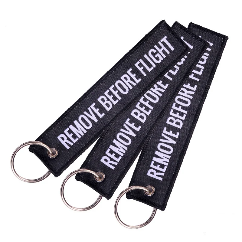 

1 Piece Fashion Remove Before Flight Tags Keychain Keyring Rectangle Polyester Embroidery Message Multicolor 13*3CM