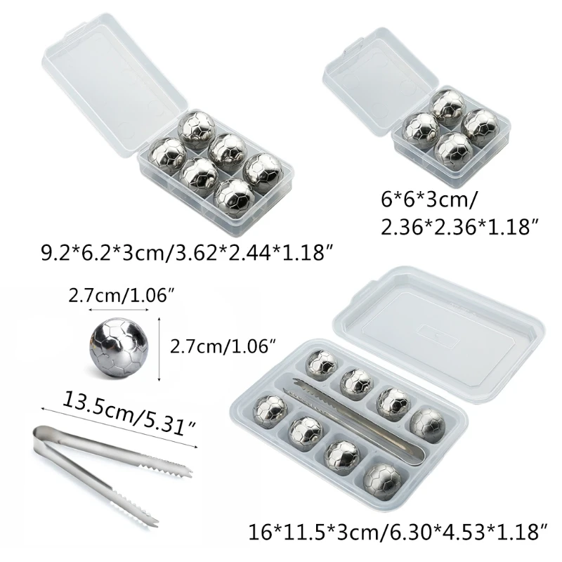 11XC Soccer Ball Shape Whiskey Stone Chilling Rocks Stainless Steel Reusable Ice Cubes for Cooling Wine Drinks Beverage Drinking |