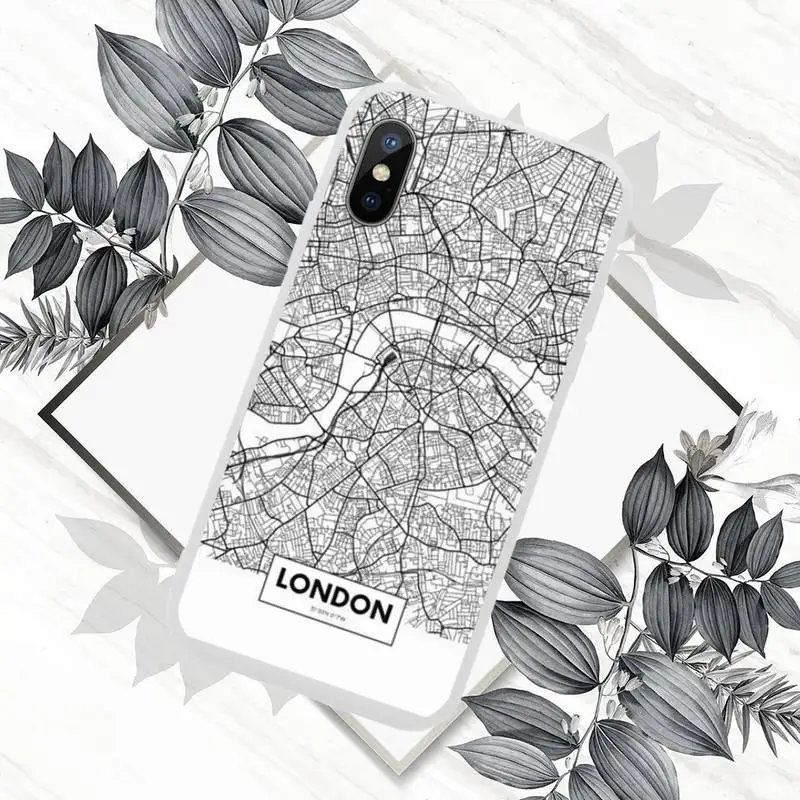 

London Country Sketch City Map Phone Case Candy Color for iPhone 6 7 8 11 12 s mini pro X XS XR MAX Plus