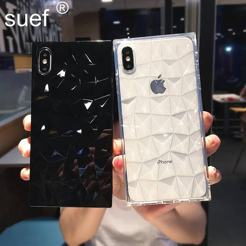 Роскошный чехол suef в стиле Ins с квадратным алмазным узором для iPhone 7 8 6 6s Plus XS Max X XR